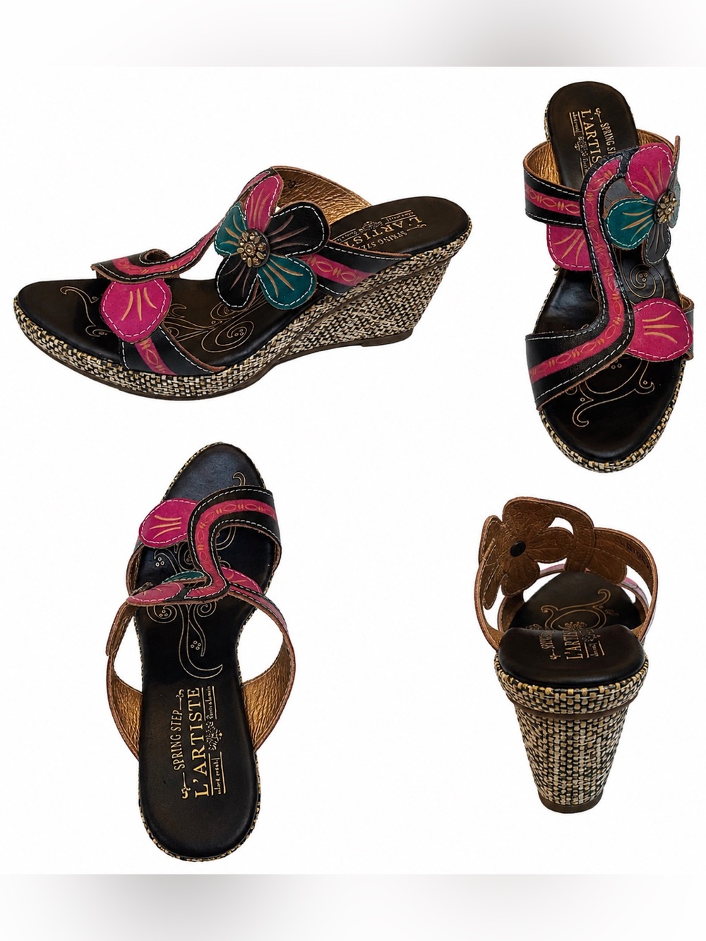 L’Artiste Spring Step Floral Wedge Sandals Womens SZ 8.5 Botanical Fairy Garden